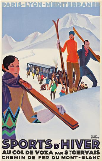 ROGER BRODERS (1883-1953). SPORTS D'HIVER. Circa 1929. 40¼x25¾ inches, 102¼x65½ cm. L. Serre & Cie., Paris.                                      